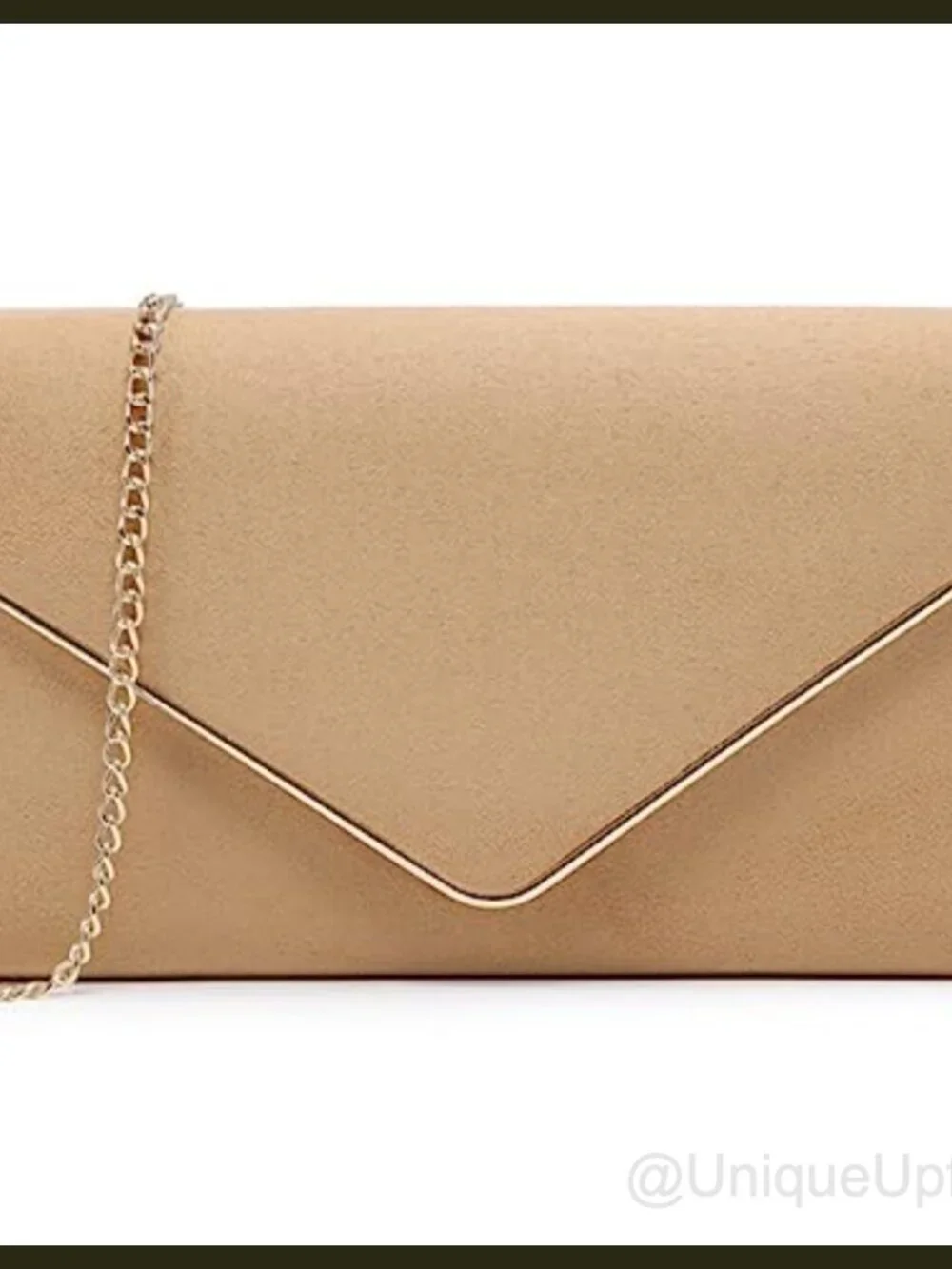Faux Suede Clutch Evening Bag Removable Gold Chain Formal Party